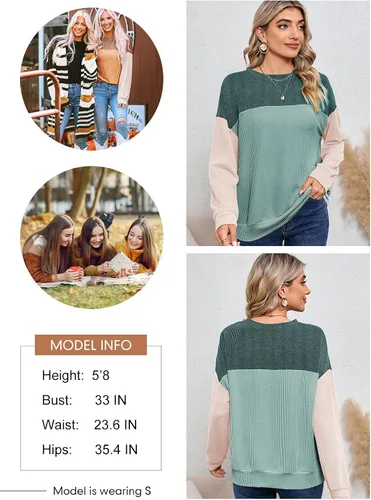 Miniatura 5 de Dokotoo Camisas de manga larga con cuello redondo y bloque de color para mujer, a la moda 2024