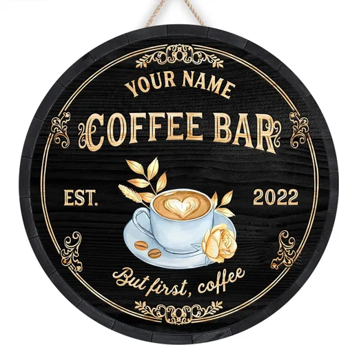 Miniatura 22 de Letrero de madera de barra de café personalizado, placa de pared para decoración de cocina, regalos personalizados para amantes del café, café 02