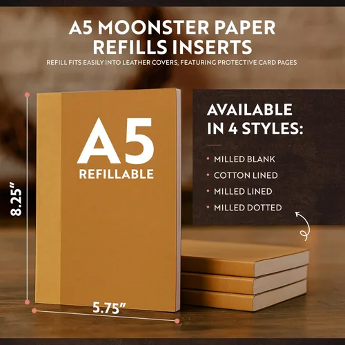 Miniatura 7 de moonster Papel para Cuaderno en Blanco – Recambio de Diario A5 – para Diario de Cuero Recargable – Insertos Fresados Premium, Libro de Bocetos