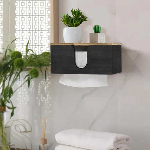 Miniatura 7 de Paquete de 2 dispensadores de toallas de papel de madera maciza montados en la pared, soporte de toalla de papel plegado con tapa, plegable en C