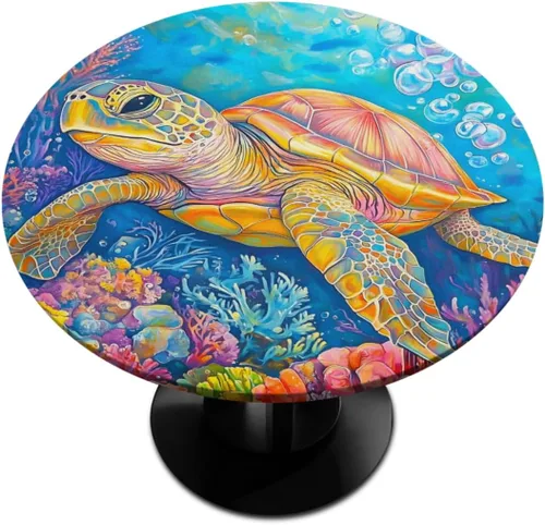 Miniatura 42 de Mantel Redondo con Elástico para Mesa de Playa, Diseño de Estrella de Mar, Cubierta de Mesa Circular, Impermeable, Lavable, de Poliéster, Pequeñas