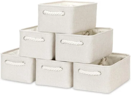 Miniatura 12 de Bidtakay Paquete de 6 cestas de almacenamiento plegables de lona de tela pequeñas de 11.8 x 7.8 x 5 pulgadas, canastas organizadoras con asas