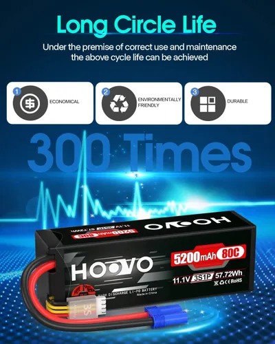 Miniatura 6 de HOOVO 3S 11.1V 80C 5200mAh RC Lipo - Carcasa rígida con conector EC5 para coche a control remoto, barco, camión, heli, avión, UAV, dron, FPV Racing