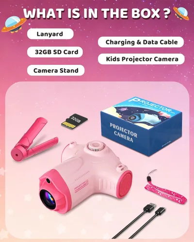 Miniatura 9 de Cámara para niños con proyector, cámara digital HD 1080P para niños de 3 a 12 años, grabadora de video fotográfico de 48 MP con soporte, tarjeta SD