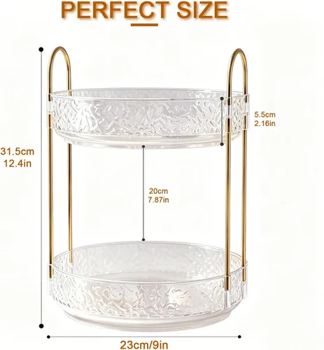 Miniatura 2 de Fangoo Organizador de maquillaje giratorio transparente de 2 niveles para tocador, organizador de cuidado de la piel giratorio de 360 grados