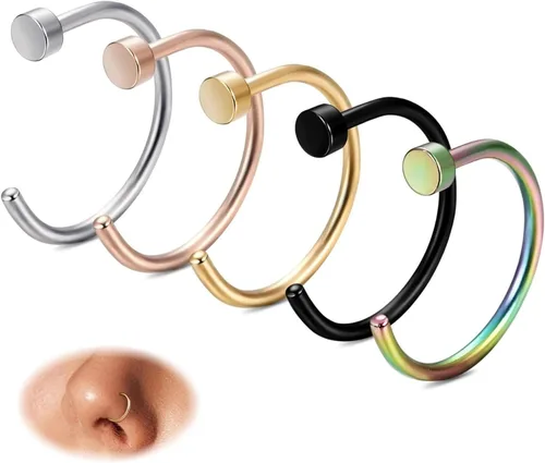 FIBO STEEL - 5 piezas de acero inoxidable, 18G a 22G, joyería corporal, piercing de nariz para mujer