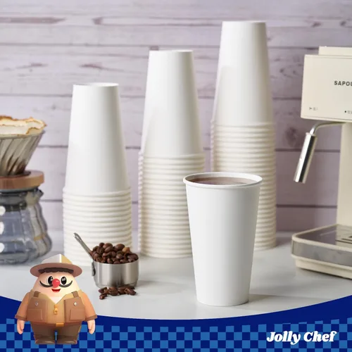 Miniatura 4 de JOLLY CHEF Paquete de 180 tazas de papel de 16 onzas para café, tazas blancas desechables para café, agua, jugo o té, adecuadas para fiestas