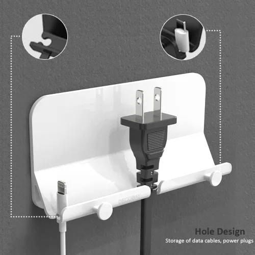 Miniatura 7 de Soporte de pared para teléfono, soporte adhesivo manos libres D2 con agujero para cable y ganchos, soporte de teléfono celular montado en la pared