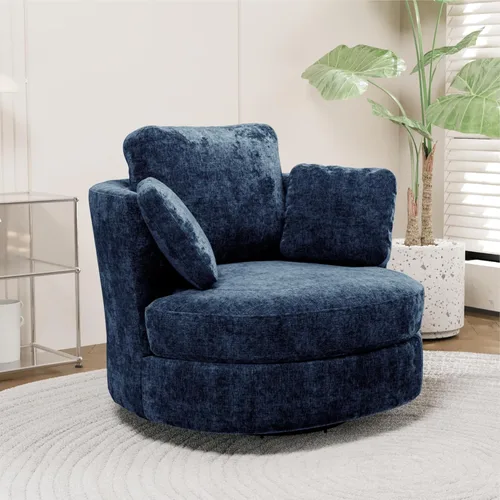 Miniatura 43 de Chifee & Vingol Silla decorativa giratoria de gran tamaño de 40.35 pulgadas, silla redonda tapizada de barril con almohadas, sillas giratorias
