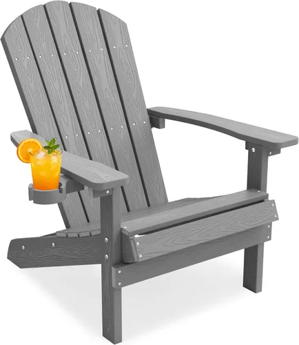 Miniatura 23 de YEFU Silla Adirondack de plástico resistente a la intemperie, sillas de patio con instalación fácil en 5 pasos, se ve exactamente como madera real