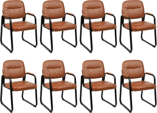 Miniatura 34 de CLATINA Silla de cuero para invitados de oficina, silla de recepción sin ruedas con reposabrazos y soporte de madera, sillón de escritorio