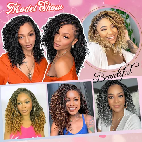 Miniatura 8 de Extensiones de cabello sintético de trenzas de ganchillo Goddess de 10 pulgadas para mujeres negras, 8 paquetes, 3 unidades, con rizos y rizos