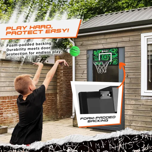 Miniatura 4 de Mini aro de baloncesto para puerta AND1: tablero antirroturas de 18x12, 2 mini balones de baloncesto y bomba manual incluida - Accesorio