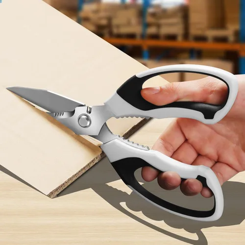 Miniatura 6 de BoFuYuan Tijeras de utilidad resistentes: Tijeras afiladas de 8 pulgadas para todo propósito y uso pesado, cuchillas dentadas cortan alfombra