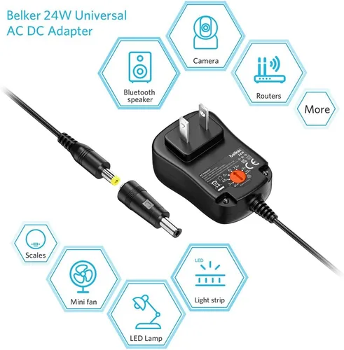 Miniatura 2 de Belker Fuente de adaptador de alimentación universal de CA CC de 24 W, 3 V, 4.5 V, 5 V, 6 V, 7.5 V, 9 V, 12 V, con 8 puntas para tira de luz LED
