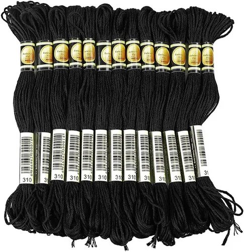 Miniatura 6 de 24 madejas de hilo de punto de cruz, hilo de algodón bordado en blanco y negro, pulseras de la amistad con 12 bobinas de hilo para tejer, proyecto