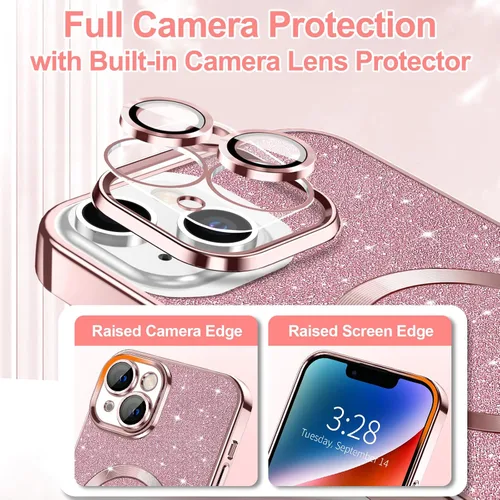 Miniatura 51 de Hython Funda para iPhone 14 Pro Max con purpurina, fundas magnéticas transparentes para teléfono con protector de lente de cámara