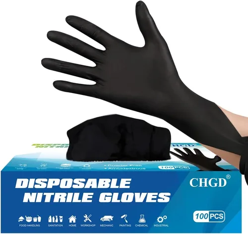 Miniatura 2 de Guantes desechables de nitrilo, sin polvo, sin látex, no estériles, industriales, aptos para alimentos, medianos, grandes, extragrandes Negro-grande
