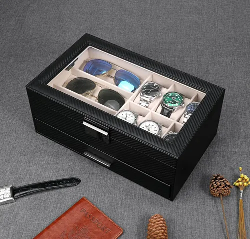 Miniatura 5 de LANDICI Caja de reloj para hombres y mujeres, 2 capas de piel sintética, organizador de relojes, caja de almacenamiento grande, organizador