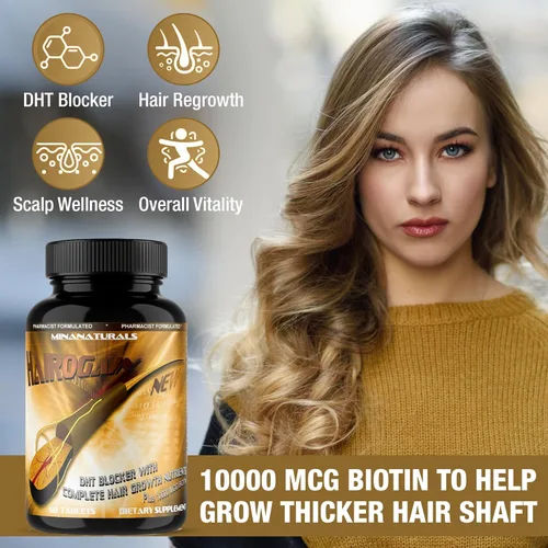 Miniatura 2 de HAIROGAIN DHT Blocker. Apoya el crecimiento del cabello. 10000 mcg de biotina, colágeno y vitaminas para el cabello añadidas. Ayuda a disminuir