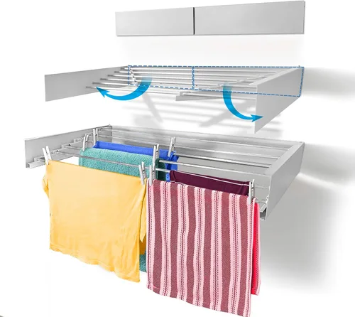 Miniatura 14 de Step Up Tendedero de Secado de Ropa (28 Pulgadas Blanco), Montado en la Pared, Tendedero de Ropa Retráctil, Capacidad de 40 Libras, 11.6 Pies