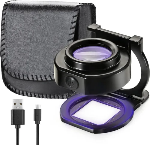 Lupa de lupa de 25X con 6 luces, recargable por USB, tres plegables, portátil, de metal, lupa de costura para textil, herramienta de joyería óptica,