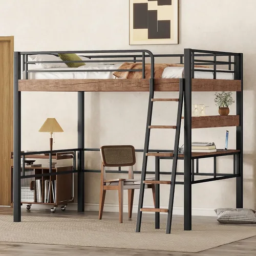Miniatura 13 de Favfurish Litera de Metal de Piso Twin XL sobre Queen con Escaleras Inclinadas y Barandillas de Seguridad para Dormitorio, Habitaciones de Negro