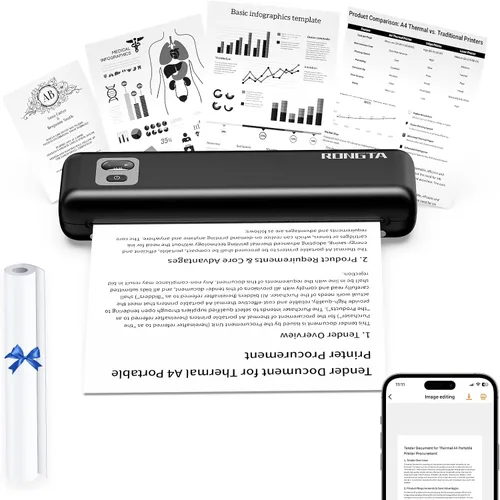 Rongta Impresoras portátiles inalámbricas para viajes, impresora térmica sin tinta Bluetooth para uso escolar/oficina/hogar, compatible con papel