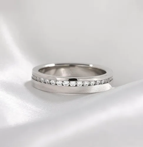 Miniatura 2 de TIGRADE - Anillo de compromiso de titanio de 532 y 1554de pulgada (4-6 mm) con circonita cúbica anillo de bodas talla 3 a 13