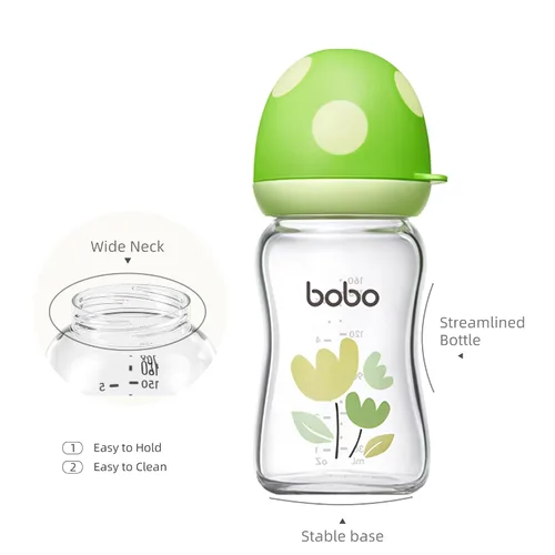 Miniatura 4 de YOHKOH Biberón de vidrio natural con pezón de flujo lento de nivel 1, biberones anticólicos para recién nacidos, biberones de vidrio para bebés