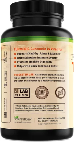 Miniatura 2 de Suplemento de Cúrcuma y Jengibre de Nature's Base - con Curcumina, Vinagre de Sidra de Manzana y Extracto de Pimienta Negra BioPerine - 95%