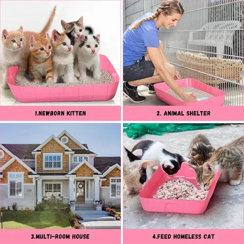 Miniatura 5 de Bokon Caja de arena desechable de 25 unidades para gatos, bandeja de arena desechable grande para viajes al hogar, cajas de arena de plástico Rosado
