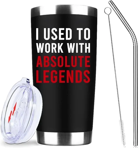 Vaso con texto en inglés "I Used To Work With Legend", taza de café de viaje de acero inoxidable aislada de 20 onzas con tapa y pajita, divertidos