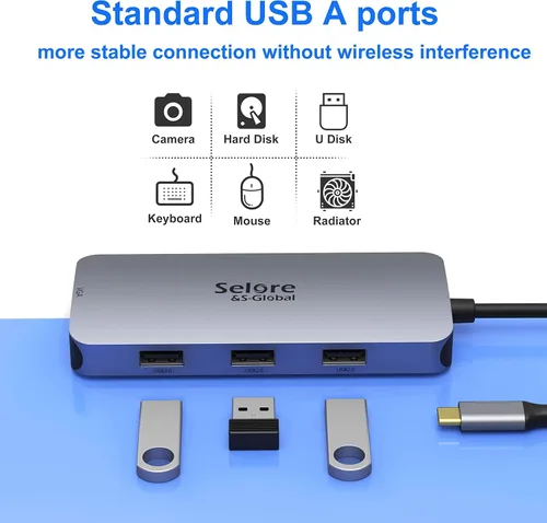 Miniatura 5 de Adaptador USB C a HDMI dual, estación de acoplamiento USB C 7 en 1 a puerto HDMI dual VGA, USB a 3USB 2.0, adaptador de monitor múltiple para Dell