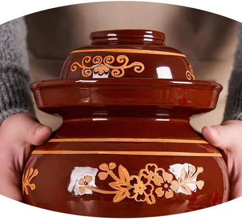 Miniatura 4 de Tarro de encurtido de porcelana china tradicional grande, olla de fermentación de cerámica natural, tarro de fermentación con sello de agua tapa