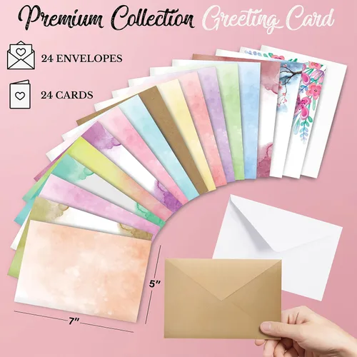 Miniatura 2 de Kits de fabricación de tarjetas para adultos y niños, 24 tarjetas de felicitación en blanco y sobres con suministros y juego de sellos, juego