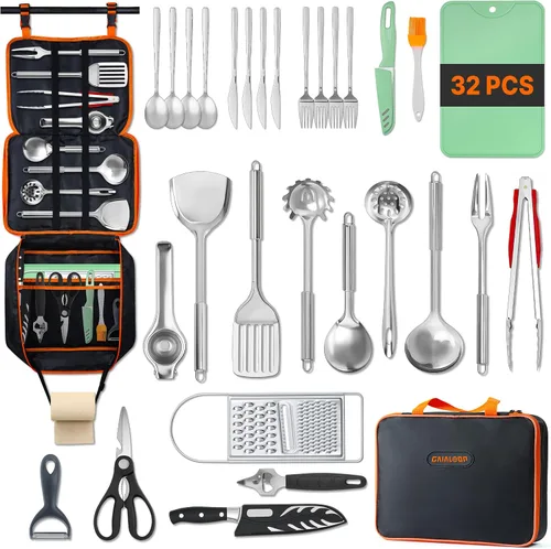 Miniatura 11 de Gaialoop Juego Portátil de Utensilios de Cocina para Acampar, Equipo de Cocina de Campamento y de Fogata, Esenciales para RV, Accesorios Imperdibles