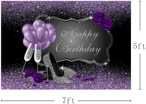 Miniatura 3 de MEHOFOND Accesorios de fondo de fotos morados y plateados, tacones altos plateados, globos de champán, rosa morada, mujer, decoración de fiesta