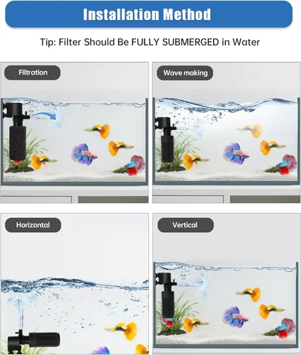 Miniatura 5 de Filtro de acuario para tanque de 5 a 10 galones - Bomba de filtro sumergible ultra silenciosa, 4 W de eficiencia energética, flujo ajustable, fácil