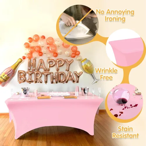Miniatura 3 de BRILLMAX - Paquete de 6 fundas de mesa ajustadas de spandex rosa de 1,8 m - Manteles elásticos de 1,8 m para manteles rectangulares de 6 pies, tela