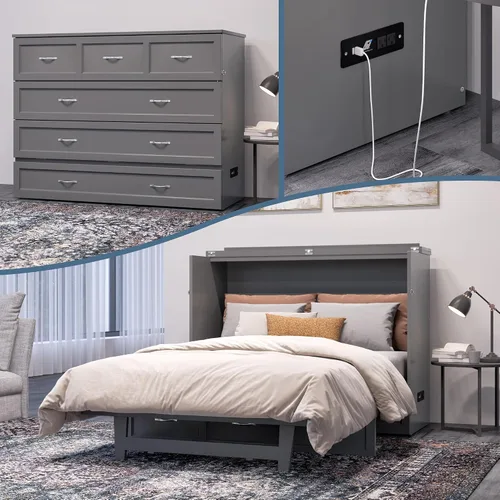 Miniatura 20 de AFI, Northfield Murphy Bed - Baúl de cama Twin XL con colchón de 6", cajón de almacenamiento y cargador USB integrado, ámbar quemado