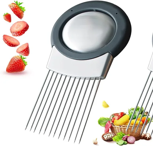 Soporte de cebolla para rebanar, estante de acero inoxidable para rebanar cebolla, rebanador mejorado 2026, cortador de verduras y limón,