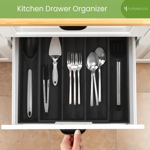 Miniatura 5 de Organizador de Cajón de Cocina Purawood - Organizador de Utensilios Extensible para Cocina, Bandeja de Cuchillos y Organizador de Cubiertos, 3-5
