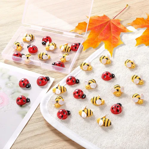 Miniatura 3 de CCOZN 45 piezas diminutas de resina de abejas, 25 adornos de abejorros de miel de resina, 20 piezas de decoración de mariquitas de jardín con caja