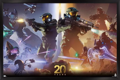 Miniatura 9 de Halo - Póster de pared de 20 años, 22.4 pulgadas de largo x 14.7 pulgadas de ancho, versión enmarcada de madera de granero