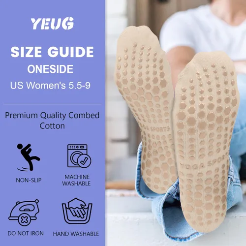 Miniatura 6 de yeuG Calcetines de pilates antideslizantes con agarre para mujer, calcetines de agarre para yoga, ballet, entrenamiento descalzo, calcetines
