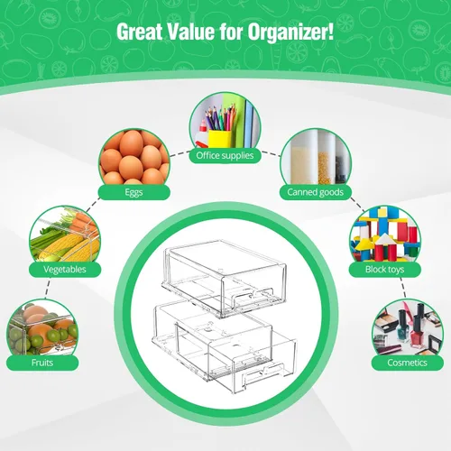 Miniatura 6 de damynuo Paquete de 2 cajones para refrigerador, organizadores de refrigerador, cajones de almacenamiento apilables, contenedores organizadores