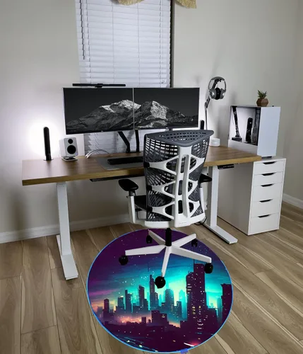 Miniatura 7 de Tapete para silla de juegos, luces LED RGB para juegos (horizonte de 47 pulgadas), cancelación de ruido, tapete antideslizante para suelo de Skyline