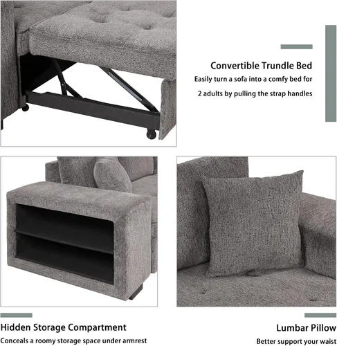 Miniatura 5 de Sofá cama modular de 104 pulgadas con diván convertible de almacenamiento y taburetes para sala de estar, moderno sofá cama extraíble de 3 asientos