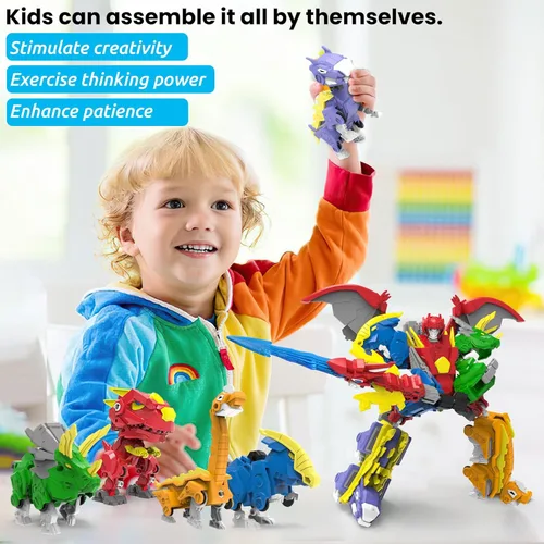Miniatura 6 de Wenbeier Juguetes de robot dinosaurio 6-en-1, juguetes de robot transformables, juguetes para desmontar que incluyen 6 figuras de acción